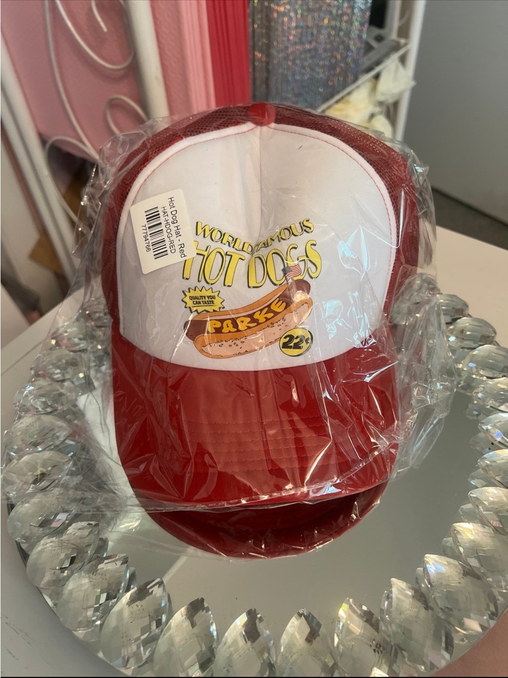 Parke Red and White 'World Famous Hot Dogs' Trucker Hat